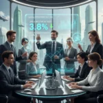 Diverse professionals working in a modern office with economic data projections for the 2026 labor market.