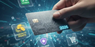 Credit card with digital rewards icons, symbolizing the 2026 rewards program update and increased spending power.