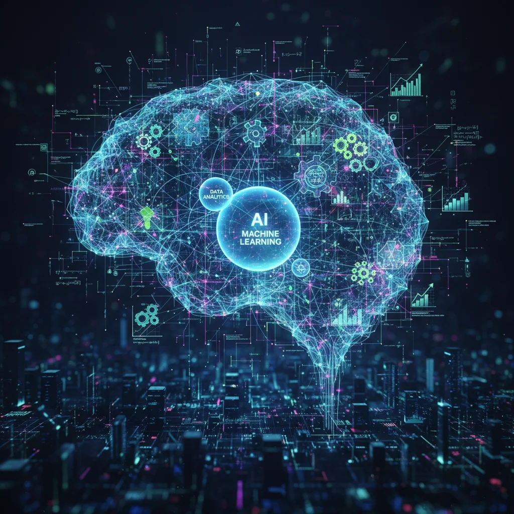Interconnected data points representing AI and machine learning's role in job transformation.