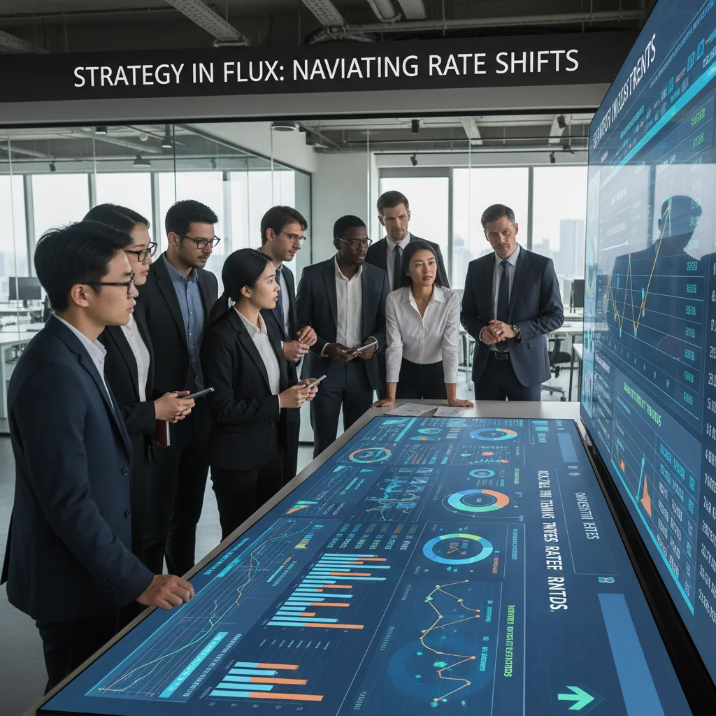 Business leaders analyzing economic data and investment strategies