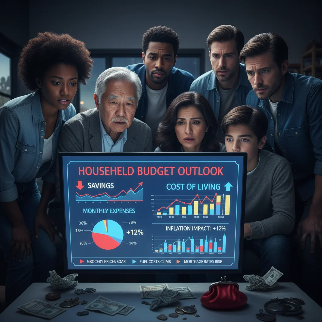 Consumers analyzing personal finance data amidst rising inflation.