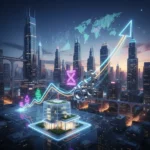 Diverse investment portfolio with real estate, private equity, and digital assets symbols