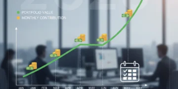 Financial chart illustrating consistent investments over time, representing dollar-cost averaging strategy for 2026.