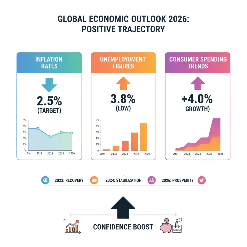 Infographic displaying positive economic indicators and trends for 2026.