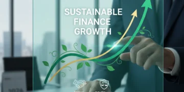 Growth chart with green leaves symbolizing ESG investment fund performance.