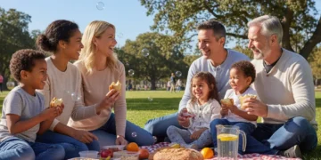Family enjoying budget-friendly outdoor activities together in a park