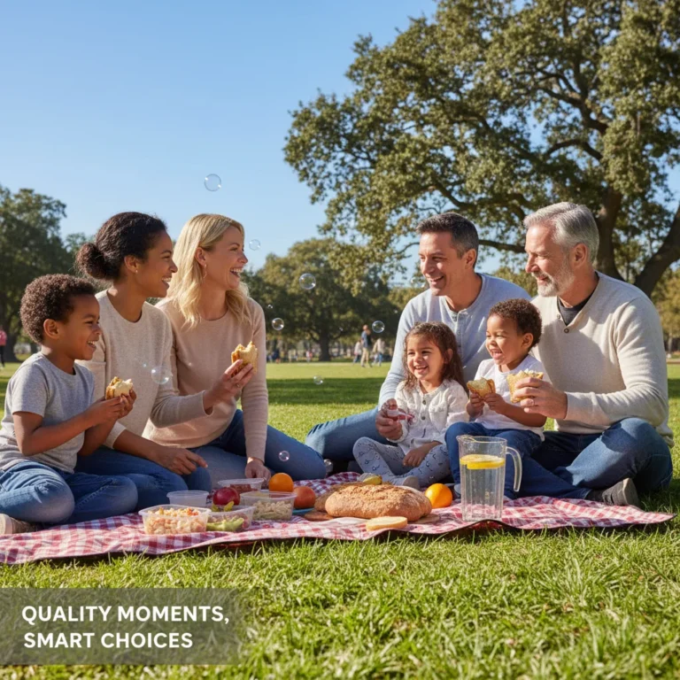 Family enjoying budget-friendly outdoor activities together in a park