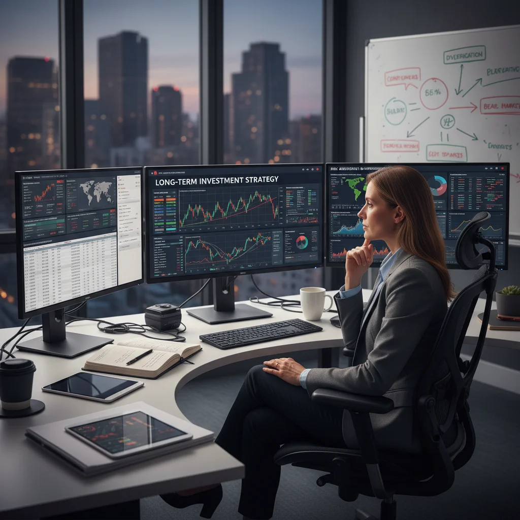 Investor analyzing financial data for strategic long-term planning and risk management.