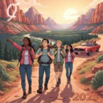 Group of frugal travelers enjoying a scenic US national park road trip