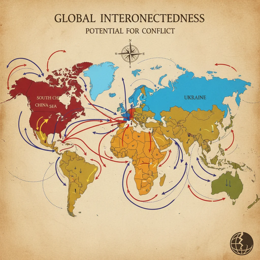 Geopolitical map showing global hotspots and trade disruptions