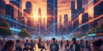 Diverse gig workers using technology, symbolizing the growing digital freelance economy by 2026.