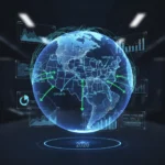 Digital globe with global trade routes and economic data for 2026 US import export forecast