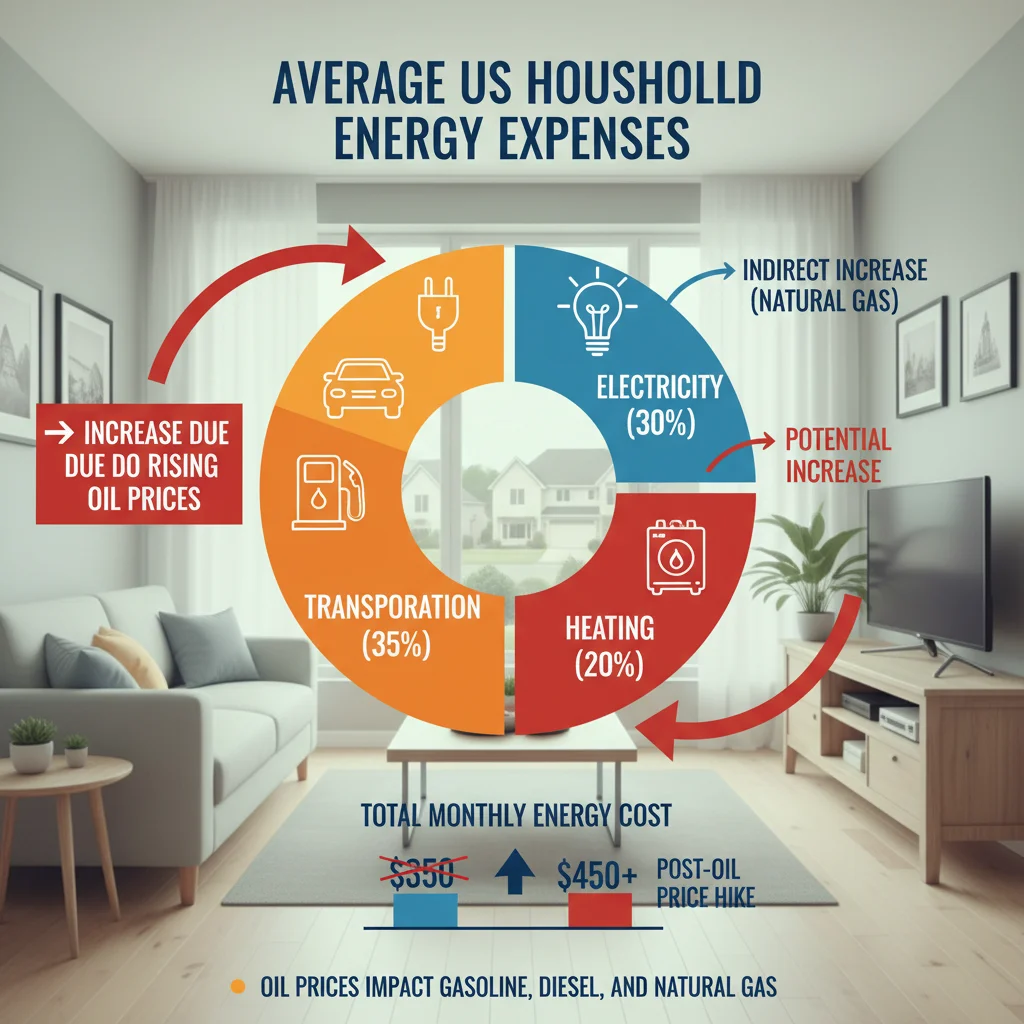 Infographic detailing US household energy expenses and the potential impact of rising oil prices.