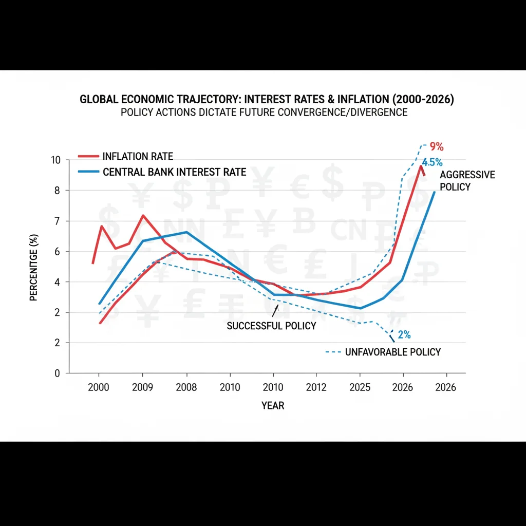 Historical and projected interest rates versus inflation trends.