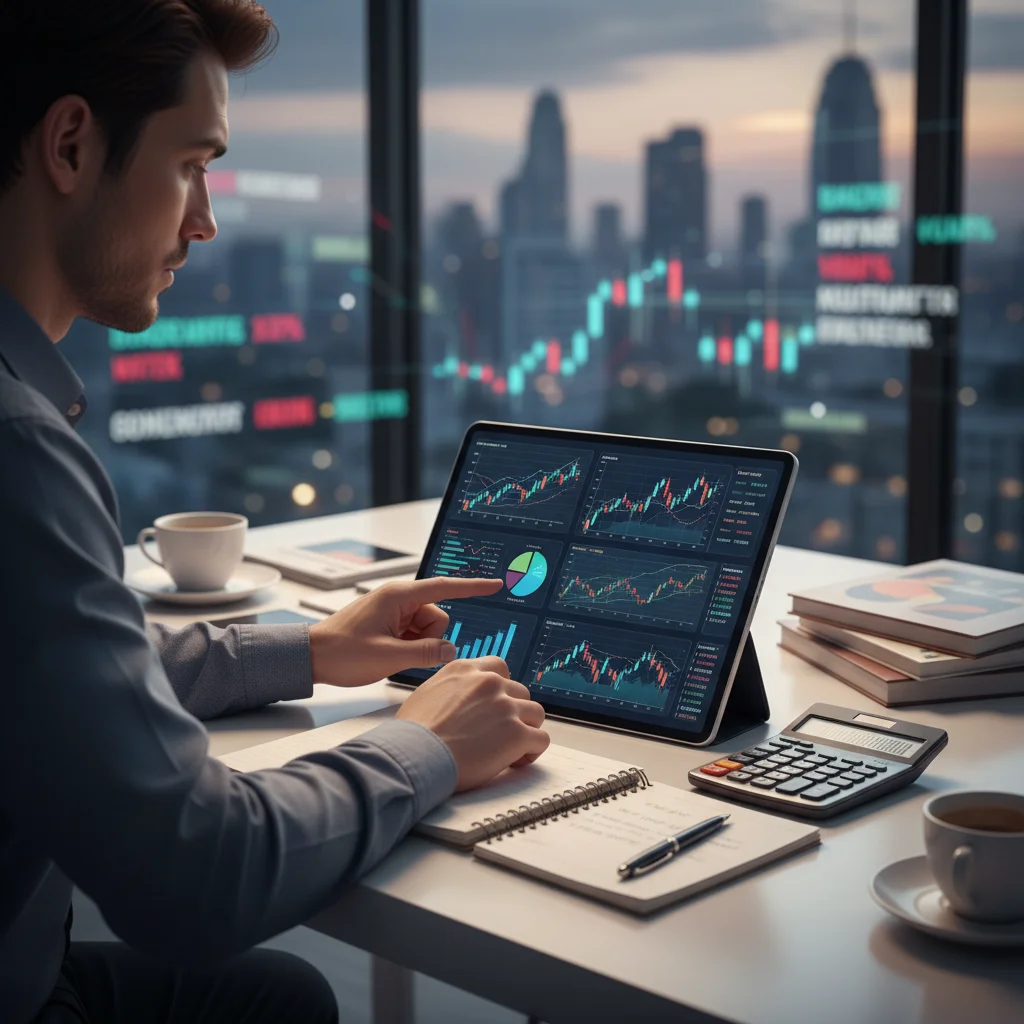 Investor analyzing financial data and charts for strategic portfolio management