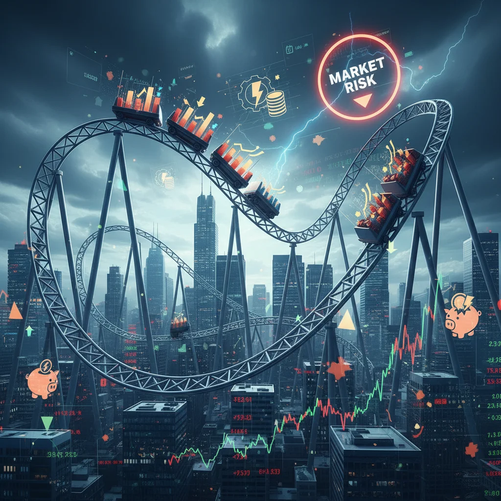 Rollercoaster graphic symbolizing market volatility and investment risk
