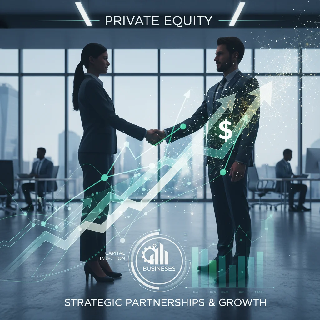 Business professionals shaking hands, symbolizing private equity investment and growth