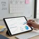 Financial charts and graphs on a tablet representing investment portfolio rebalancing for 2026.