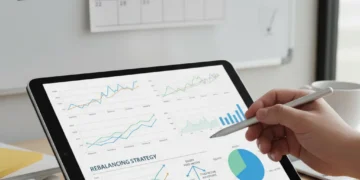 Financial charts and graphs on a tablet representing investment portfolio rebalancing for 2026.