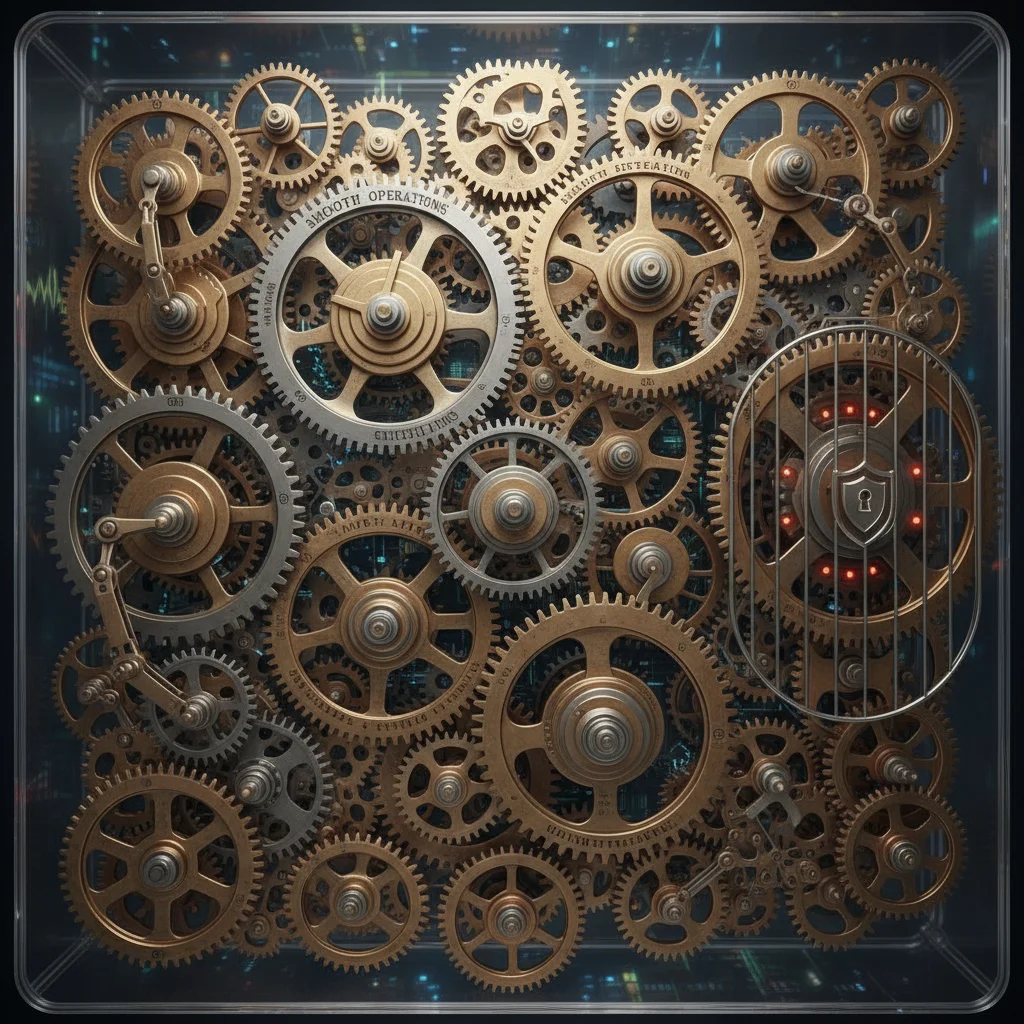 Interconnected gears and cogs, symbolizing risk management and adaptive portfolio strategies.