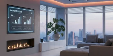 Smart home living room with integrated energy monitoring system