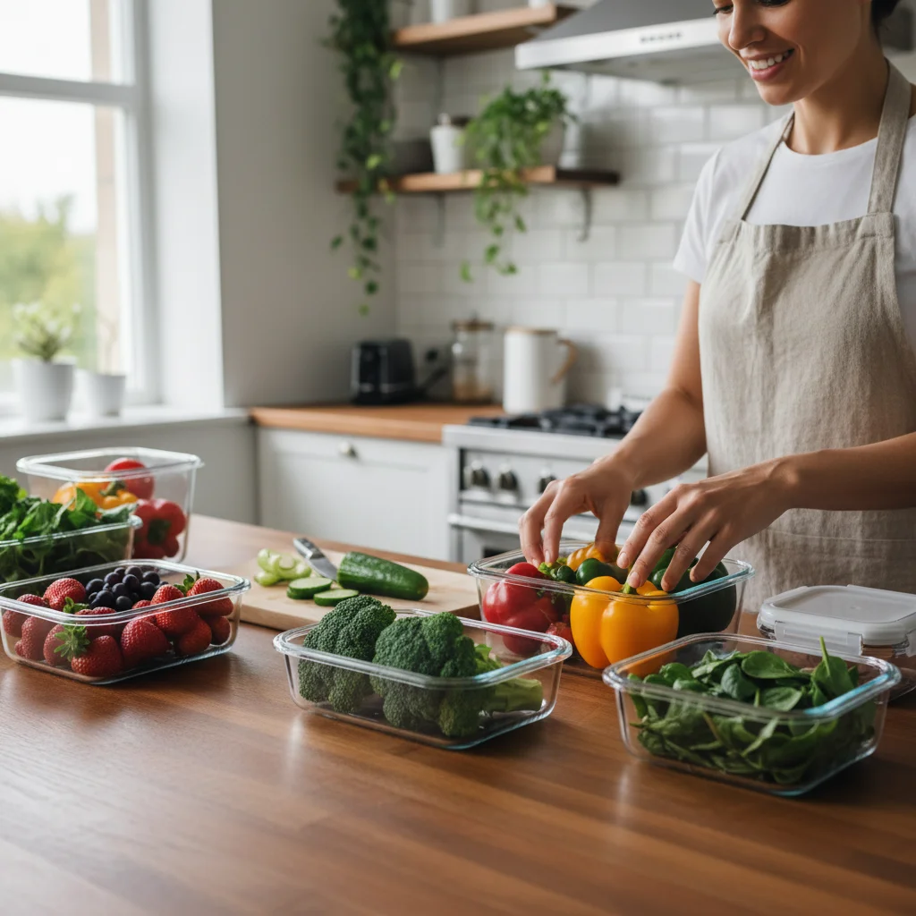 Person sorting fresh produce for efficient meal preparation