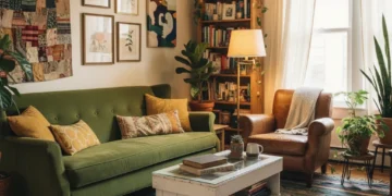 Stylish living room with secondhand furniture