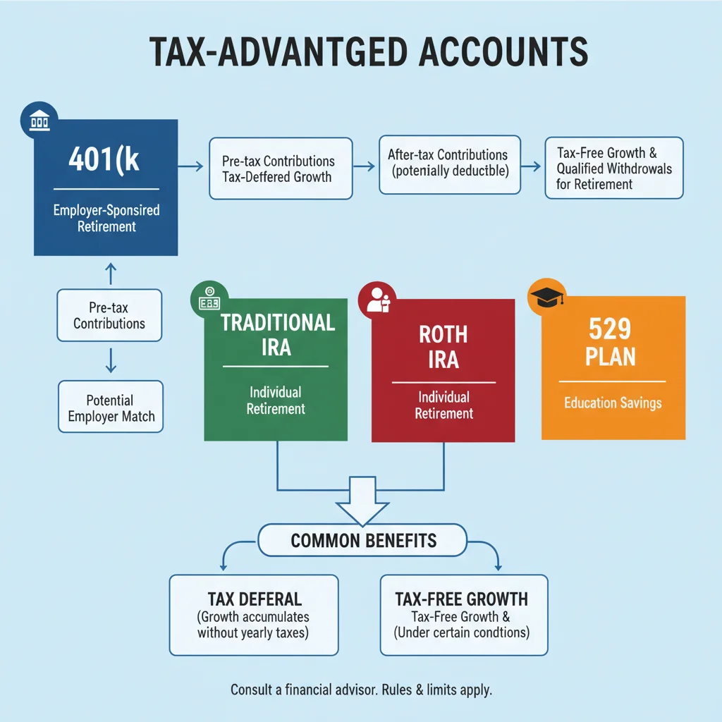 Infographic of various tax-advantaged investment accounts