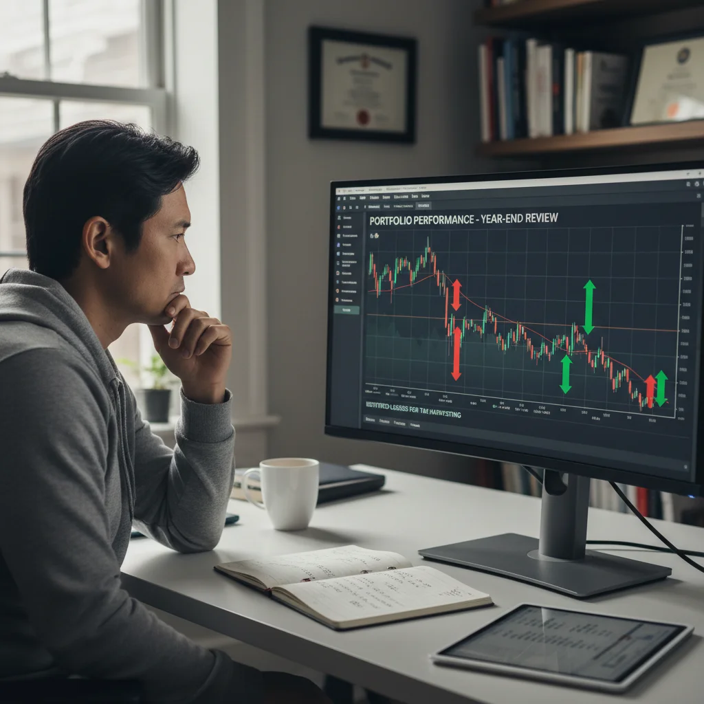 Investor analyzing stock market for tax-loss harvesting opportunities