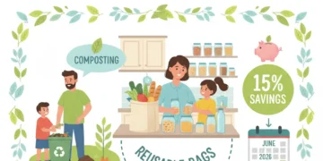 Family engaging in zero-waste practices, saving money, and living sustainably.