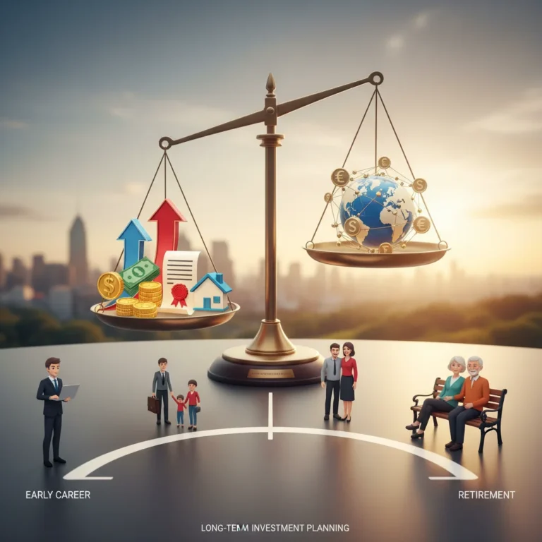 Balanced investment portfolio representing various asset classes across different life stages