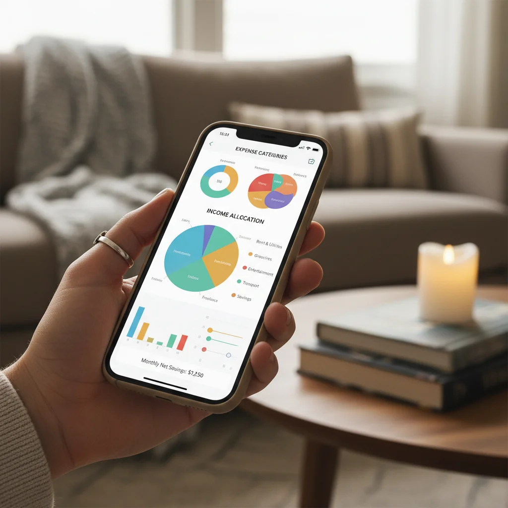 Budgeting app on smartphone showing expense categories