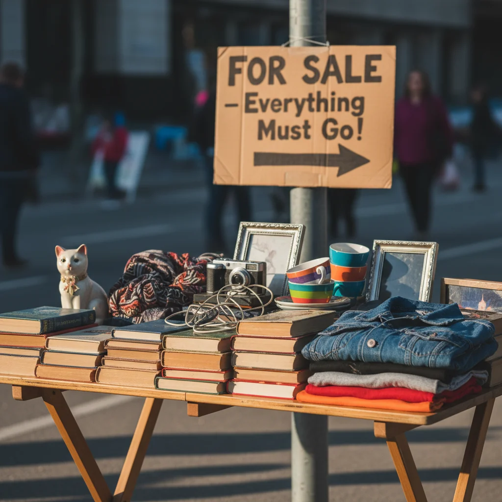 Items neatly arranged for a successful garage sale.