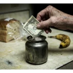 Unlocking Financial Freedom: A Smart Spending Blueprint for Economic Shifts A hand placing a worn dollar bill into a tarnished coin jar, symbolizing the erosion of purchasing power due to economic trends.