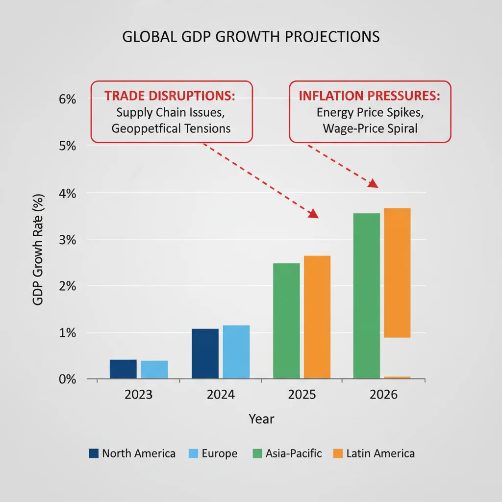 Projected global GDP growth rates graph for 2026 showing downward trends and economic pressures.