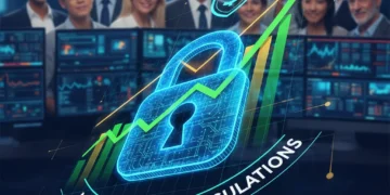 Secure digital padlock on financial data representing SEC compliance and investor protection.