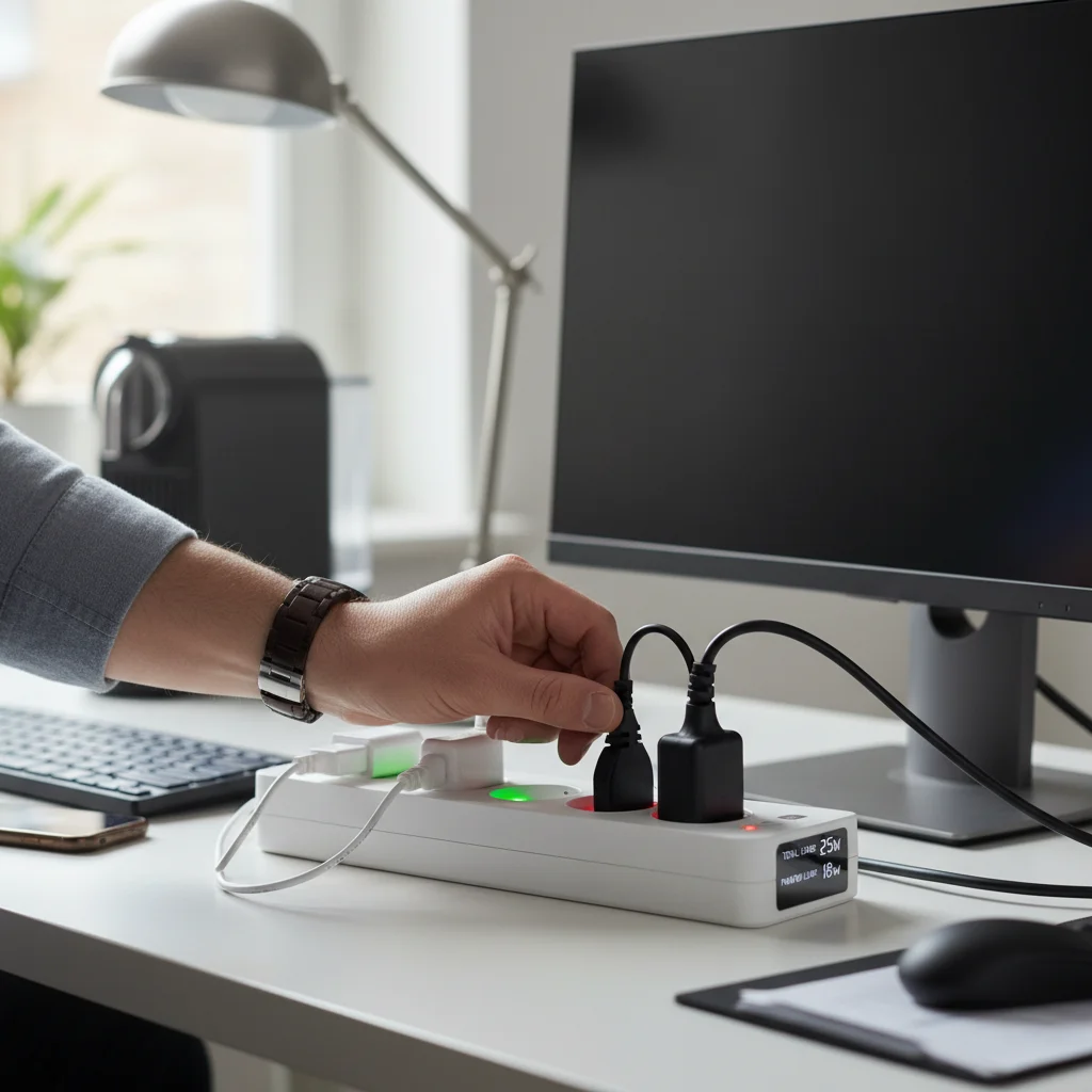 Smart power strip managing phantom load from electronic devices.