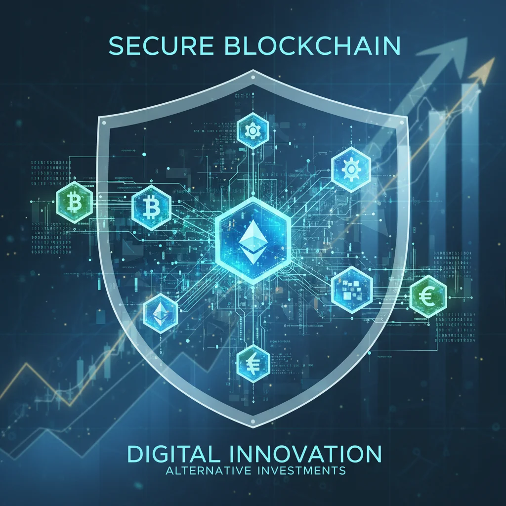 Digital blockchain network representing cryptocurrency and digital assets