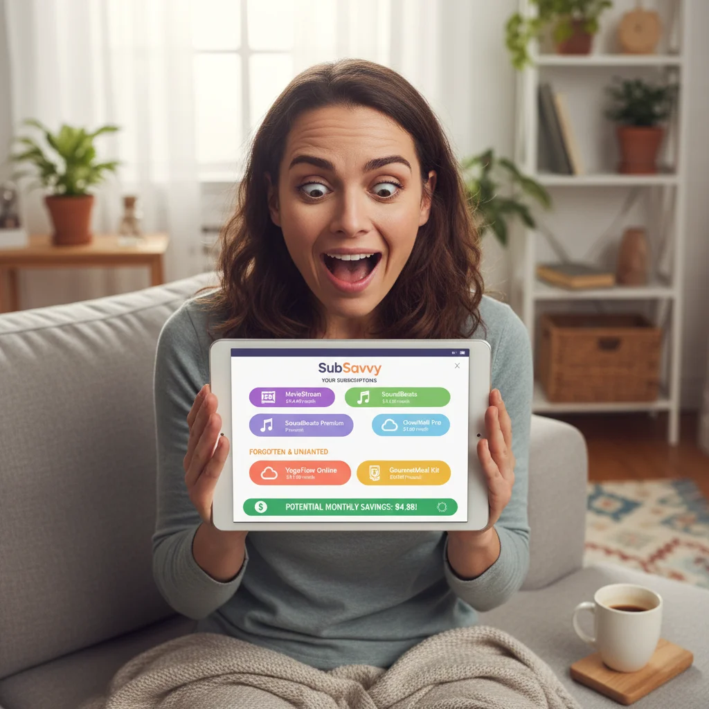 Person discovering forgotten subscriptions on a smart device