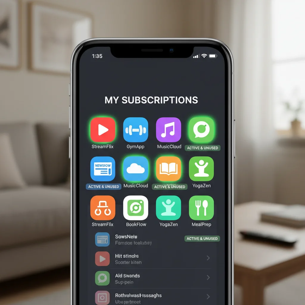 Smartphone screen with multiple active subscription app icons, representing forgotten services