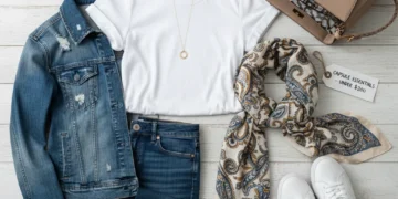 Stylish and affordable clothing items arranged for a frugal wardrobe capsule