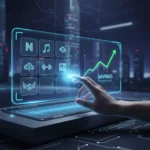 Futuristic dashboard showing subscription management and financial savings