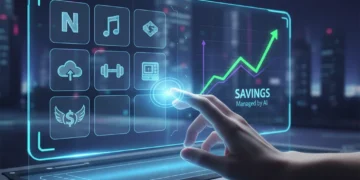 Futuristic dashboard showing subscription management and financial savings