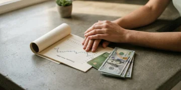 Hands resting on a counter with a Consumer Price Index chart and a credit card, symbolizing economic trends and their impact on household budgets.