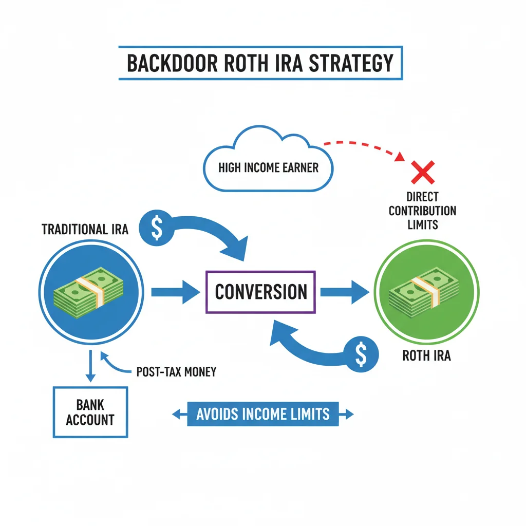 Diagram illustrating backdoor Roth IRA conversion process