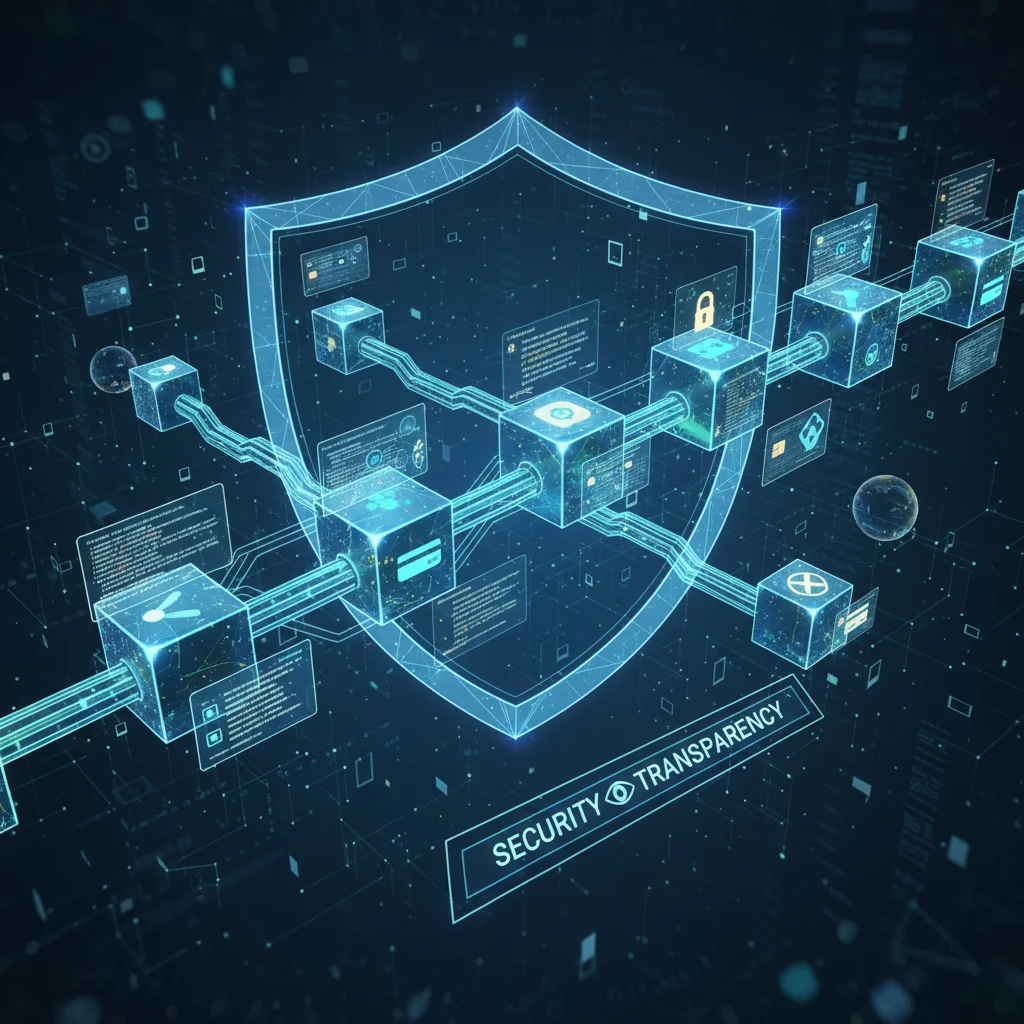 Blockchain network with interconnected blocks and data, symbolizing security