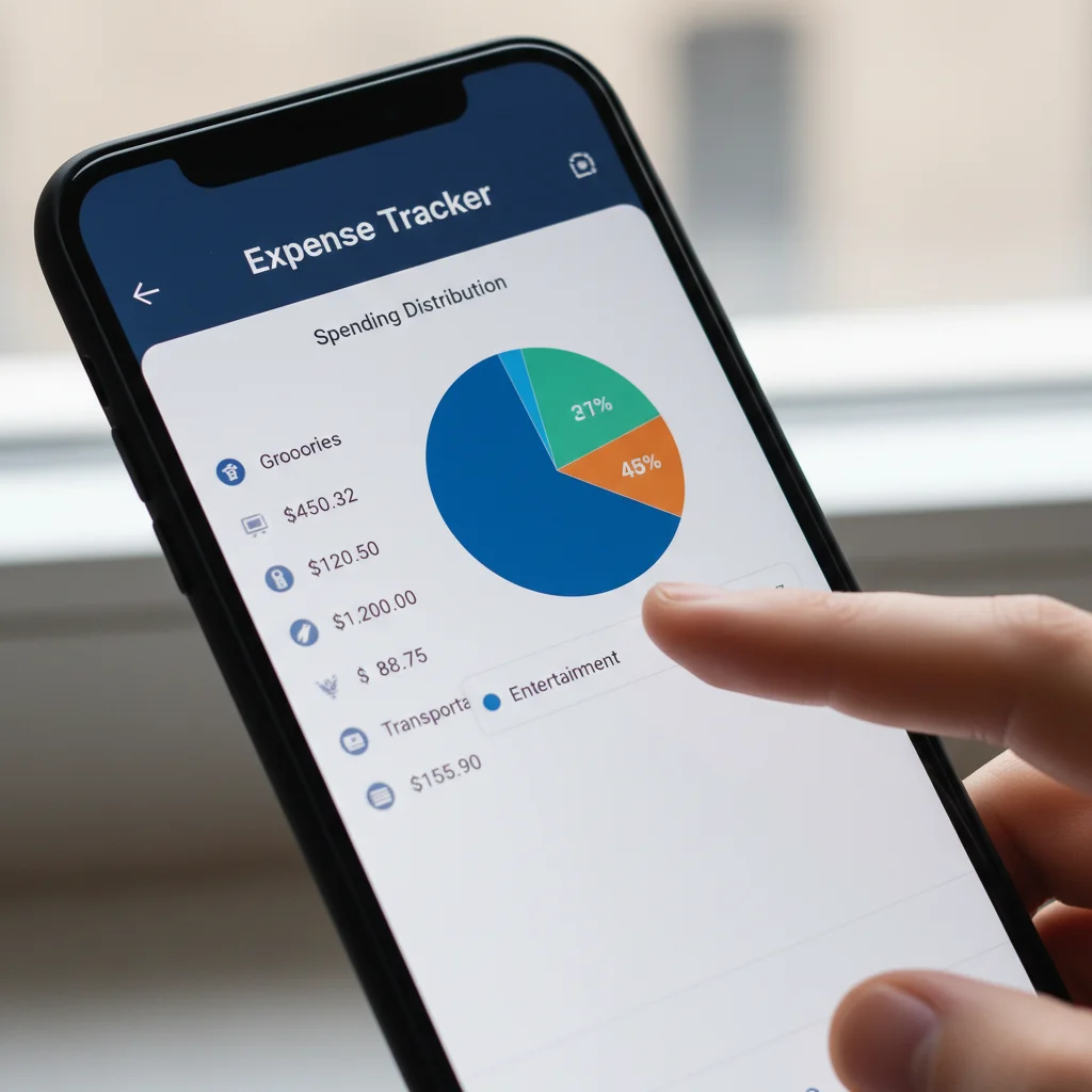 Smartphone screen showing a budgeting app's expense tracking and category breakdown.
