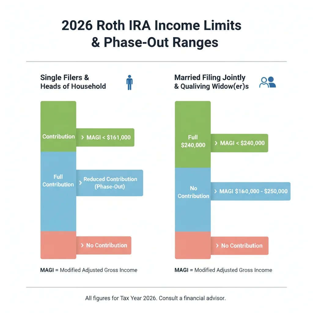 Infographic showing Roth IRA income limits 2026